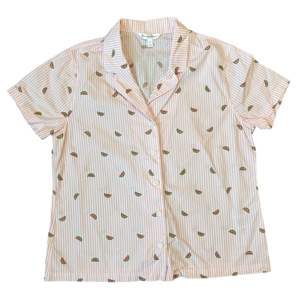 Brooks Brothers Womens Pajama Top Striped Watermelon Preppy Button Up Pink M